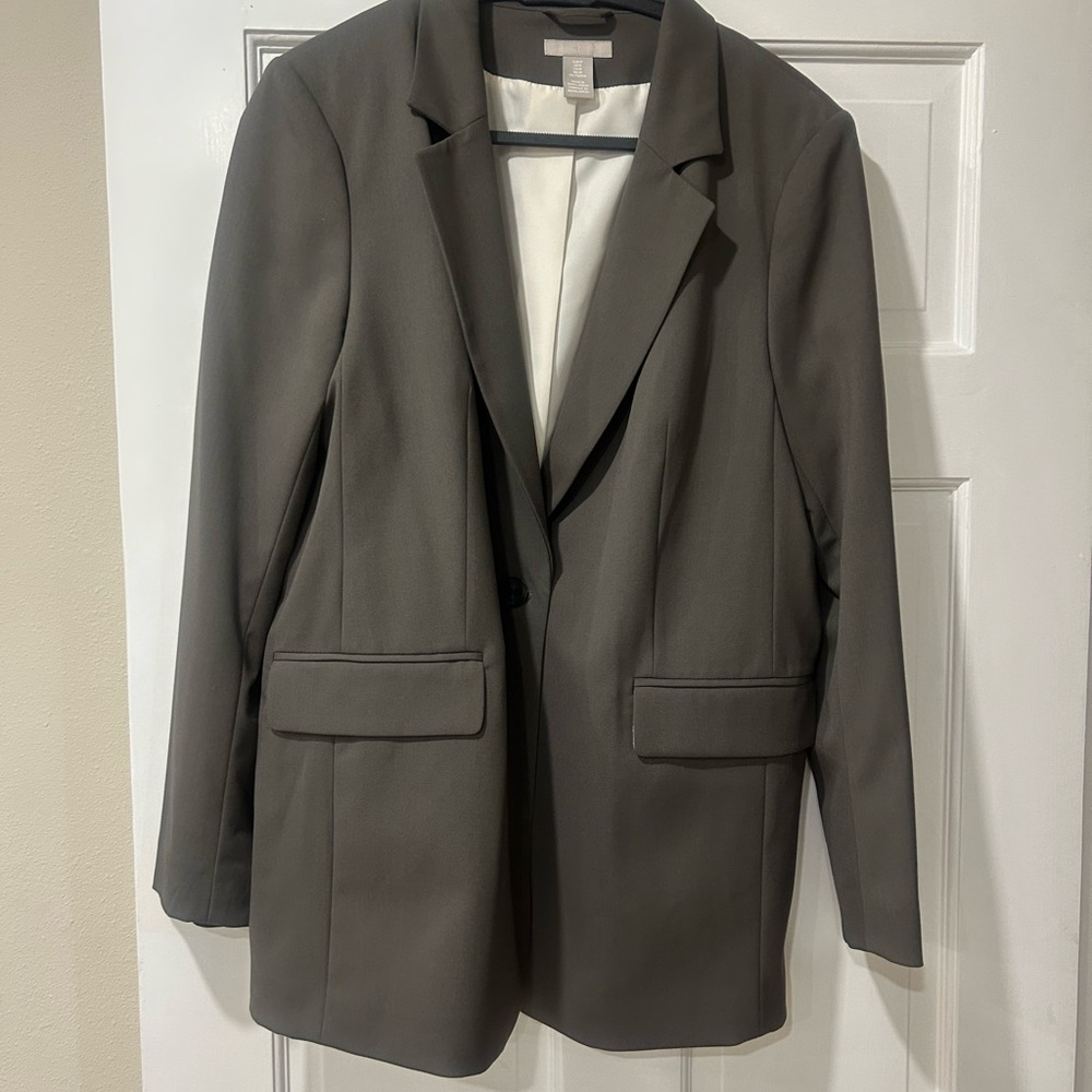 H&M Taupe Long Single-Button Blazer